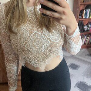 NEW lace boho crop top with nude lining
